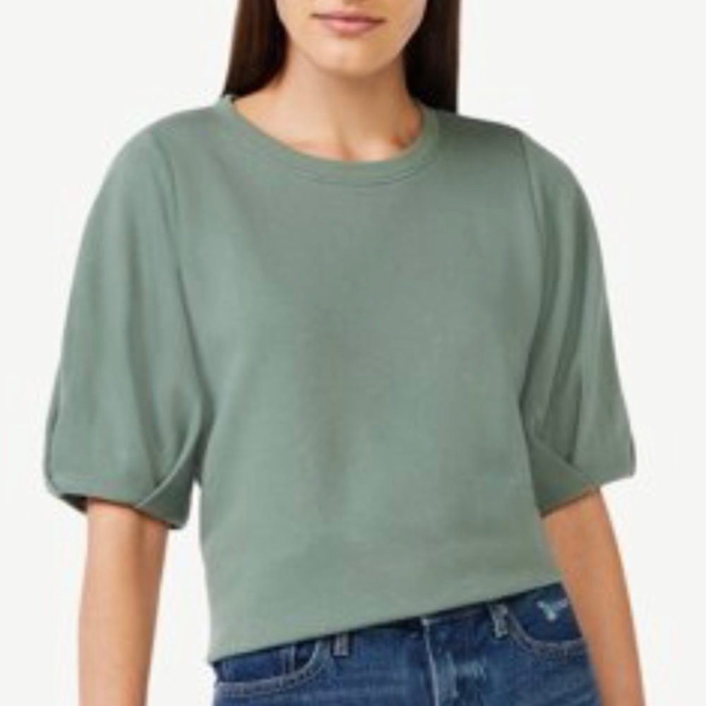 Free Assembly Women's Pleat Sleeve Crewneck Top, size XXXL